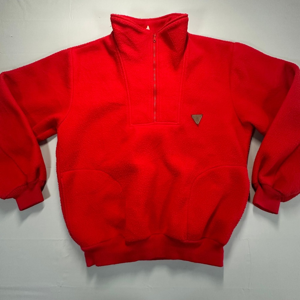Vintage Unionbay Red Fleece Quarter Zip Pullover Sweater Mens Large Made in USA